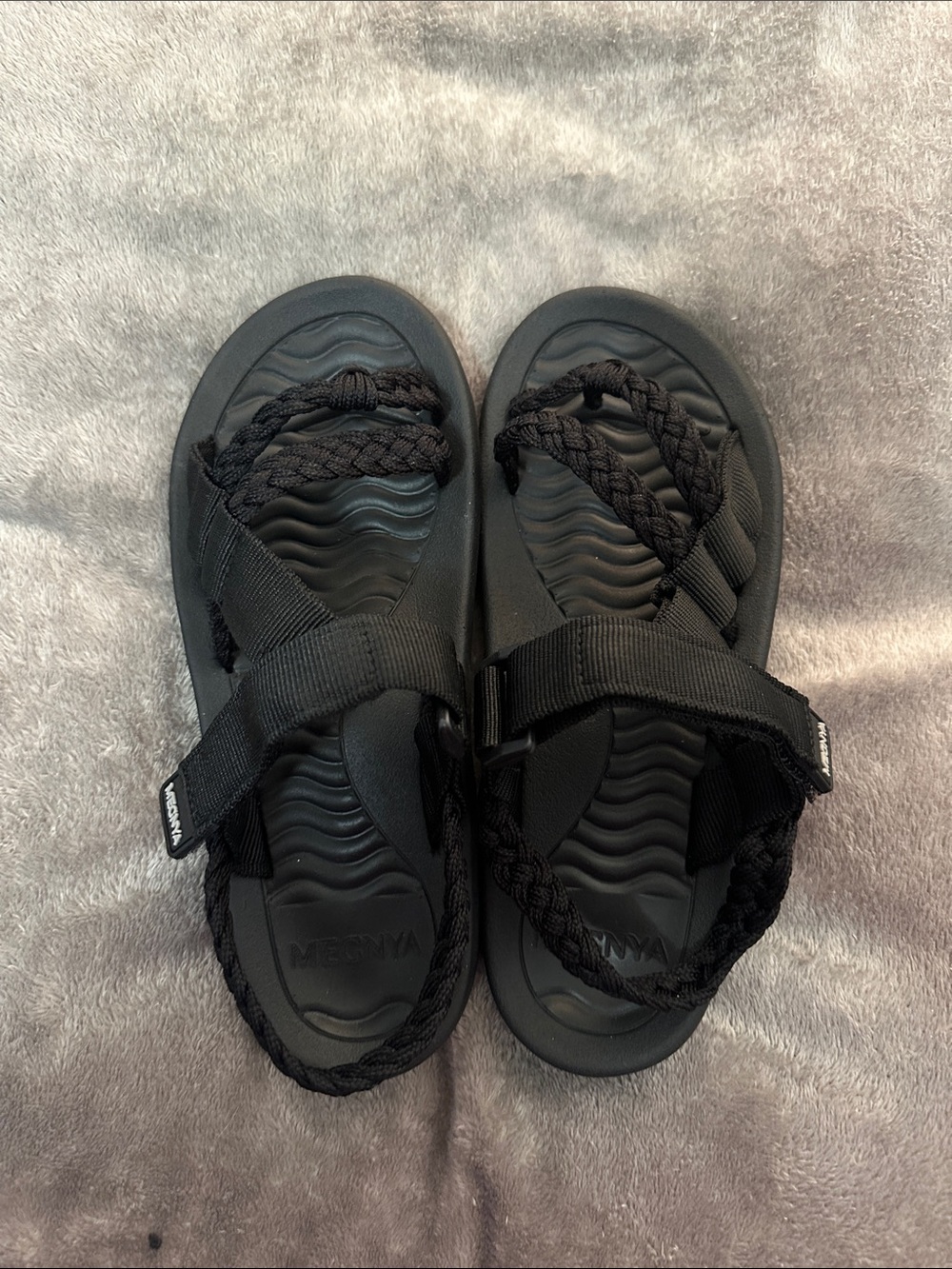 New Black Teva Style Braided-Strap Sport Sandals
